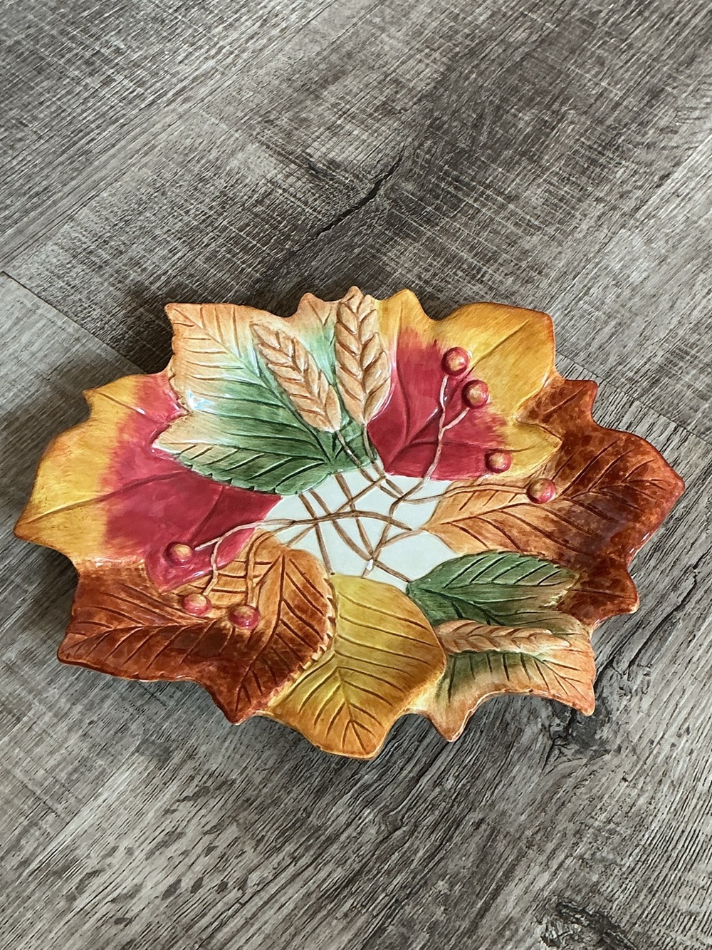 Fitz and Floyd Colorful Harvest Autumn Leaf Tray Huntington